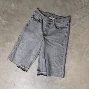 Baggy Y2K Style Levi's 514 Denim Shorts Mens 31 Grey Raw Hem Skater Streetwear